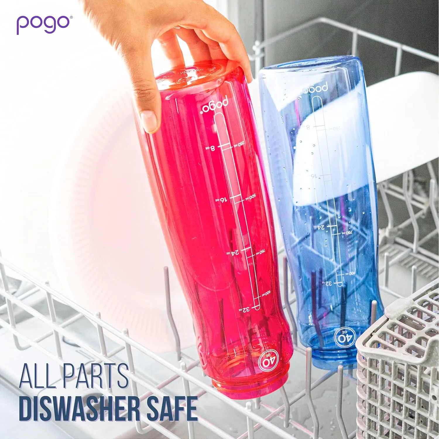 Pogo 18oz Plastic Water Bottle with Straw Lid with Carry Handle, Reusable, BPA Free, Dishwasher Safe, Perfect for Travel, School, Outdoors, and Gym