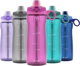 Pogo 18oz Plastic Water Bottle with Straw Lid with Carry Handle, Reusable, BPA Free, Dishwasher Safe, Perfect for Travel, School, Outdoors, and Gym