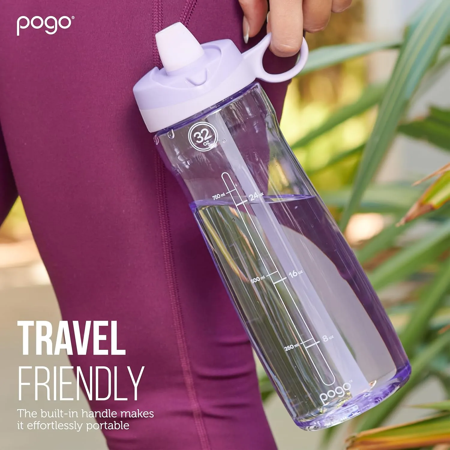 Pogo 18oz Plastic Water Bottle with Straw Lid with Carry Handle, Reusable, BPA Free, Dishwasher Safe, Perfect for Travel, School, Outdoors, and Gym