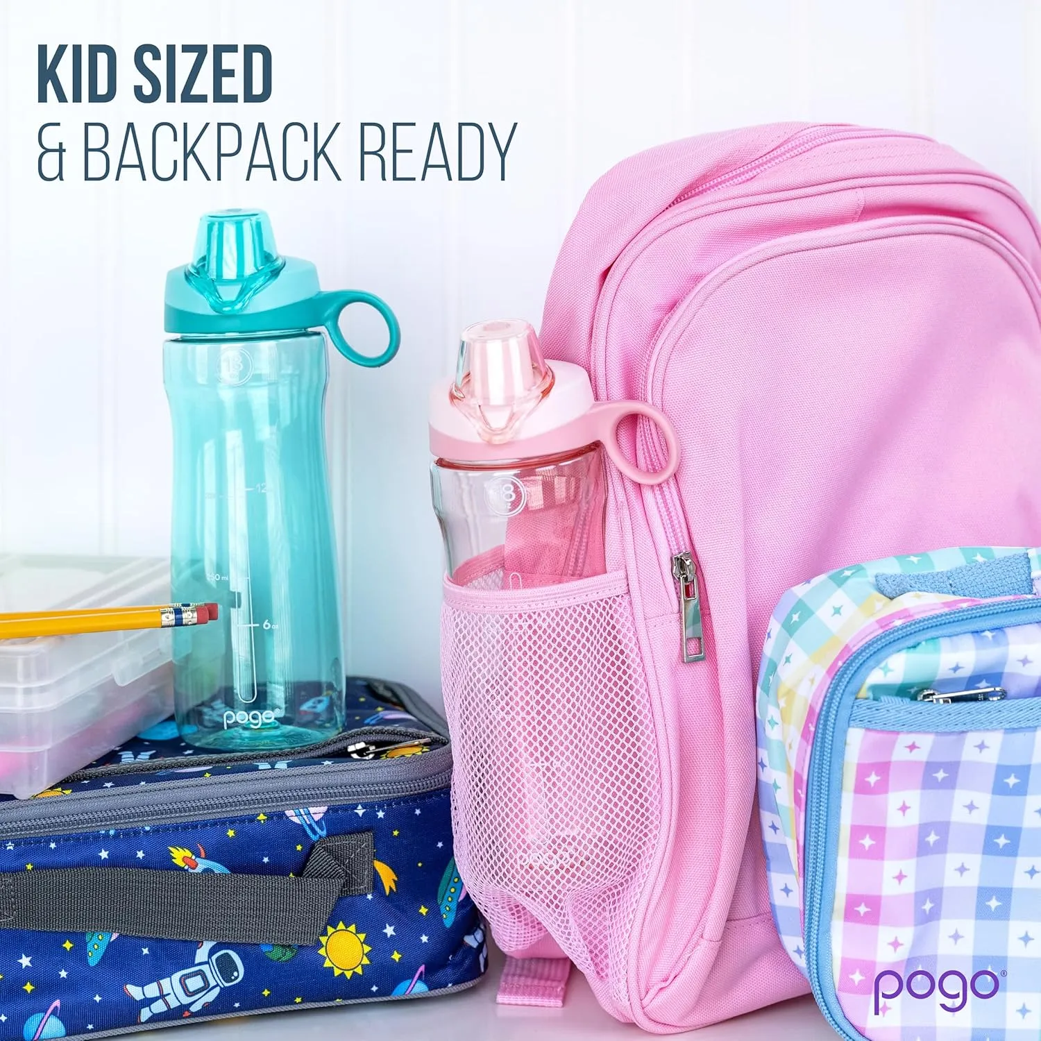 Pogo 18oz Plastic Water Bottle with Straw Lid with Carry Handle, Reusable, BPA Free, Dishwasher Safe, Perfect for Travel, School, Outdoors, and Gym