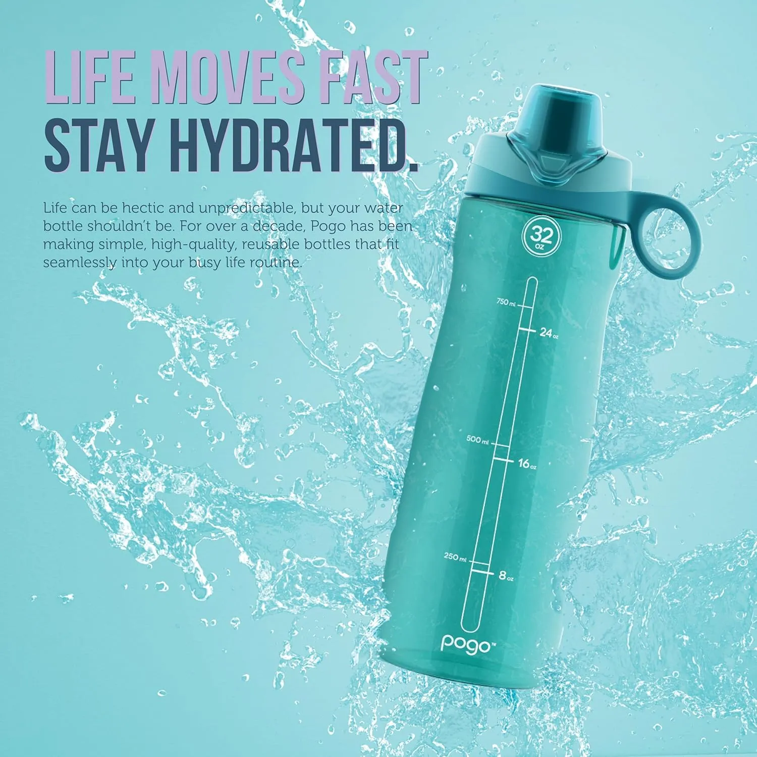 Pogo 18oz Plastic Water Bottle with Straw Lid with Carry Handle, Reusable, BPA Free, Dishwasher Safe, Perfect for Travel, School, Outdoors, and Gym