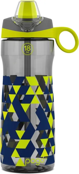 Pogo 18oz Plastic Water Bottle with Straw Lid with Carry Handle, Reusable, BPA Free, Dishwasher Safe, Perfect for Travel, School, Outdoors, and Gym