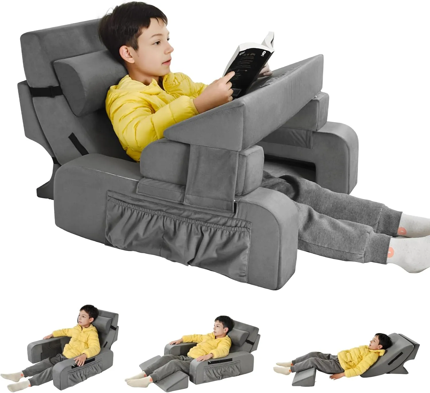 Pozico Reading Pillow with Armrests & Lap Desk  Bed Wedge Pillow for Sitting Up in Bed, Neck & Back Support Pillow for Reading, Watching TV  Adjustable Arm & Back Rest  Removable Washable Cover