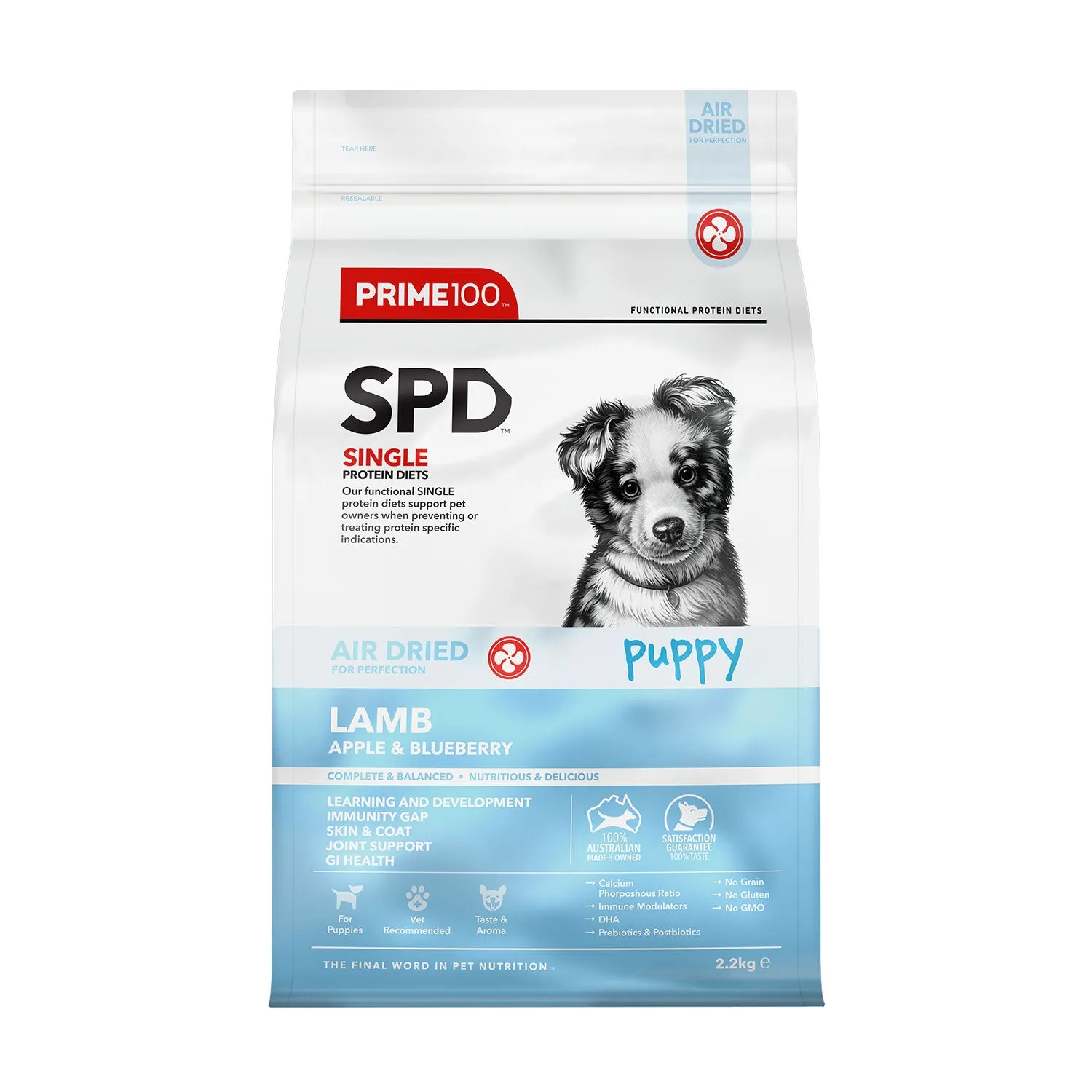 Prime100 SPD Air Dried Lamb, Apple & Blueberry Puppy Dry Dog Food