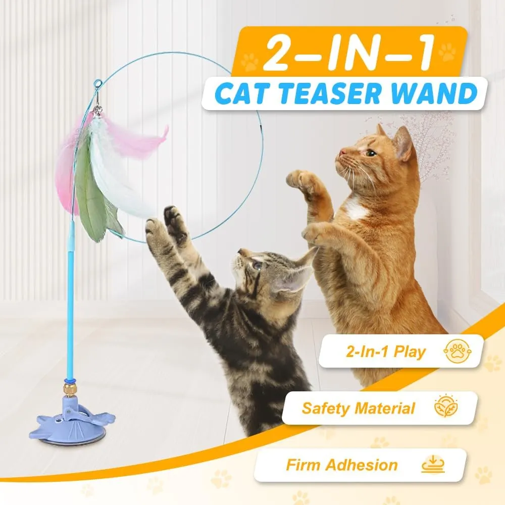 Puff Pet MeowMastery Toy, Upgrade Suction Cup Cat Toys for Indoor Cats, Cat Toys for Bored Indoor Adult Cats Wand Attachments (Blue)