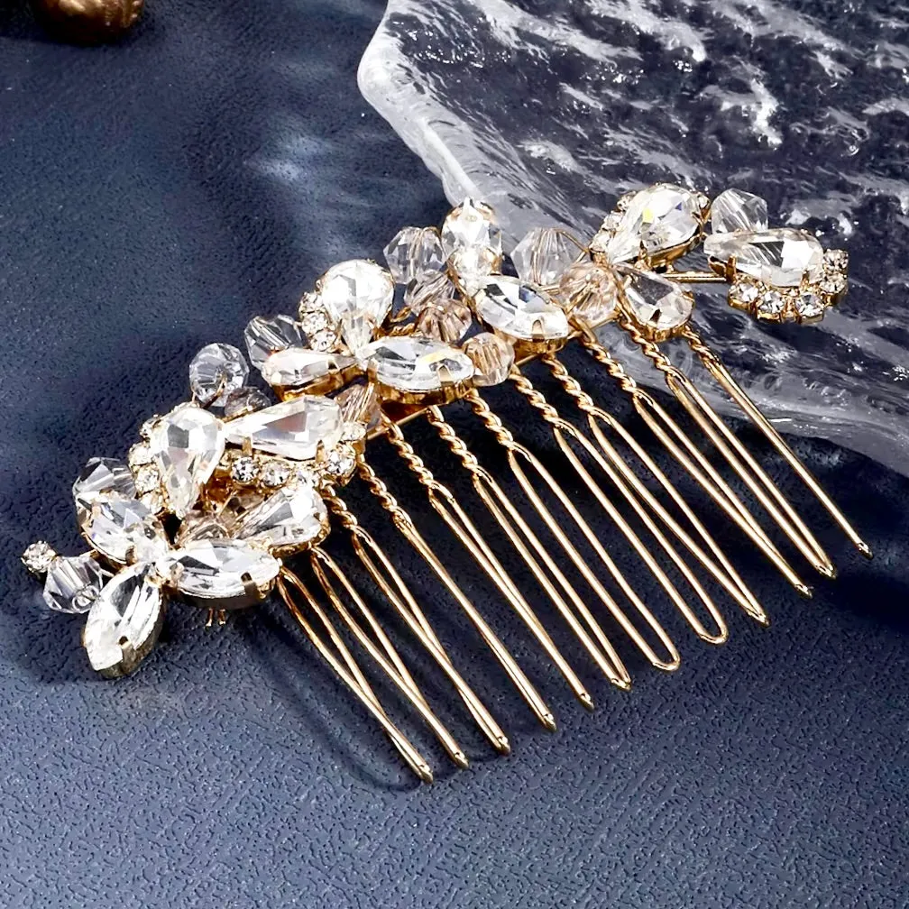 "Kinsley" - Crystal Bridal Hair Comb - Available in Silver, Rose Gold and Yellow Gold