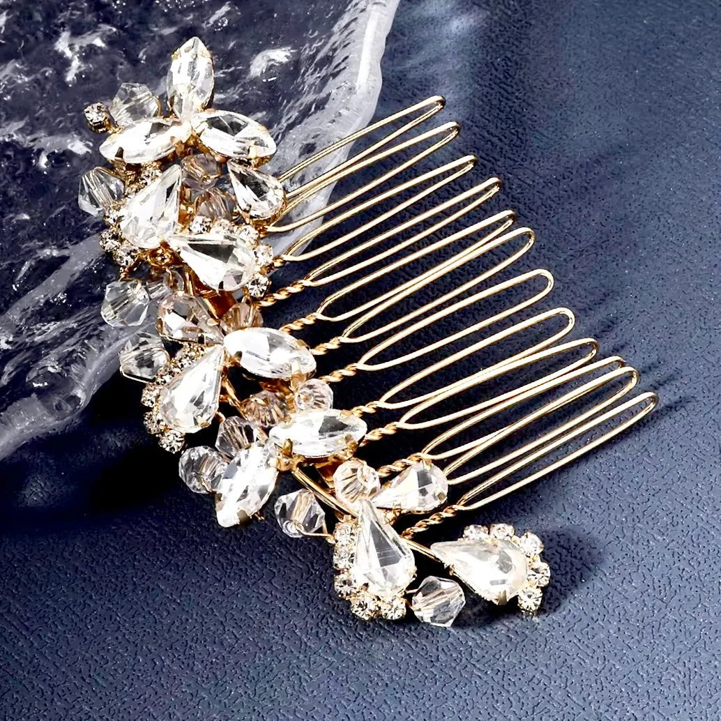 "Kinsley" - Crystal Bridal Hair Comb - Available in Silver, Rose Gold and Yellow Gold
