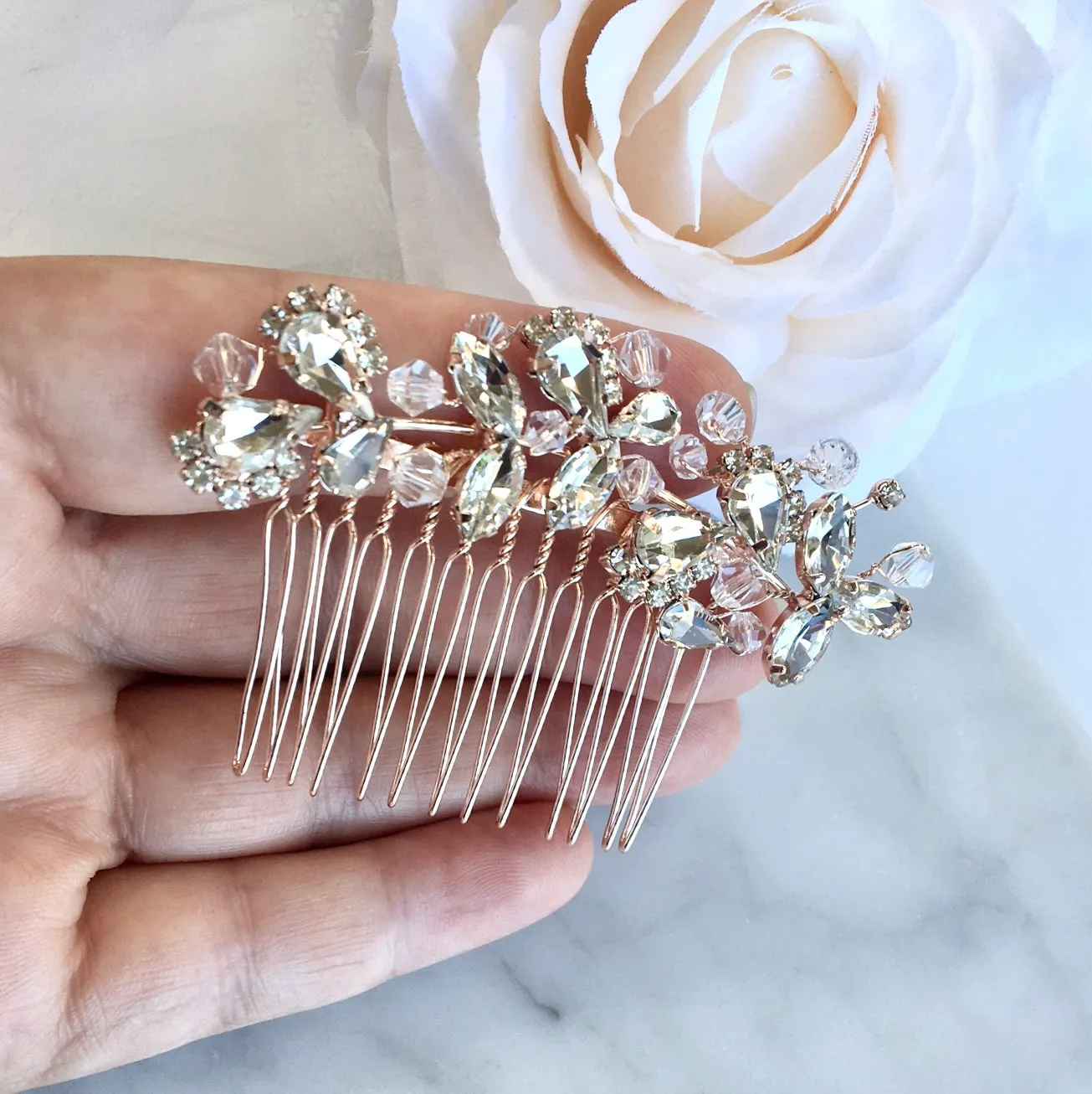 "Kinsley" - Crystal Bridal Hair Comb - Available in Silver, Rose Gold and Yellow Gold