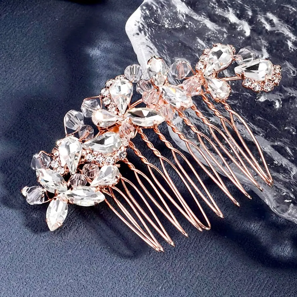 "Kinsley" - Crystal Bridal Hair Comb - Available in Silver, Rose Gold and Yellow Gold