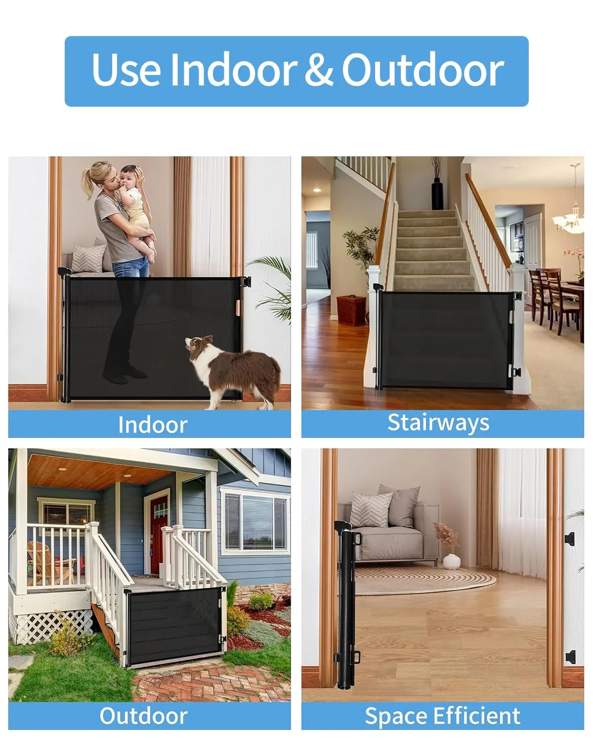 Retractable Baby Gate,Mesh Baby Gate or Mesh Dog Gate,33" Tall,Extends up to 55" Wide,Child Safety Gate for Doorways, Stairs, Hallways, Indoor/OutdoorBlack,33"x55"
