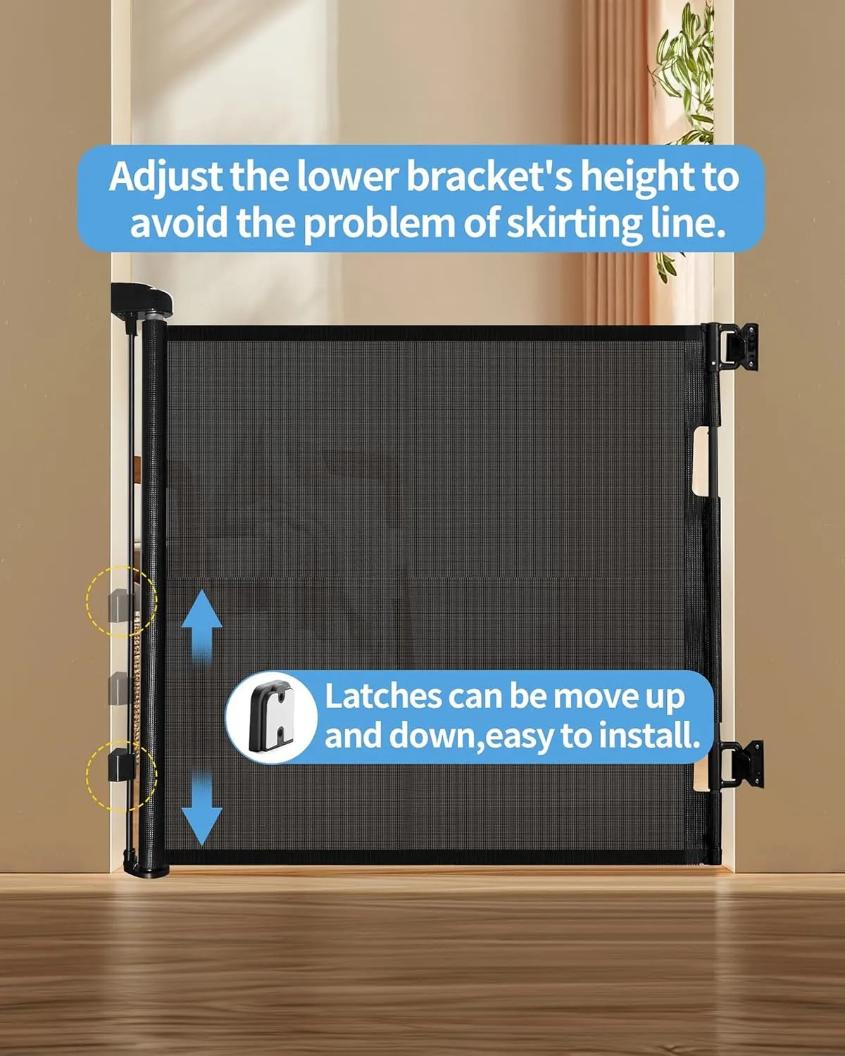 Retractable Baby Gate,Mesh Baby Gate or Mesh Dog Gate,33" Tall,Extends up to 55" Wide,Child Safety Gate for Doorways, Stairs, Hallways, Indoor/OutdoorBlack,33"x55"