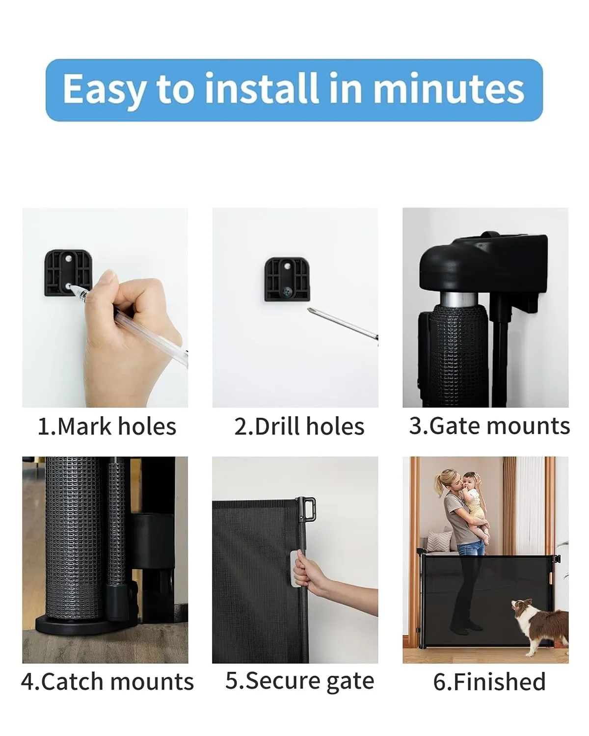 Retractable Baby Gate,Mesh Baby Gate or Mesh Dog Gate,33" Tall,Extends up to 55" Wide,Child Safety Gate for Doorways, Stairs, Hallways, Indoor/OutdoorBlack,33"x55"