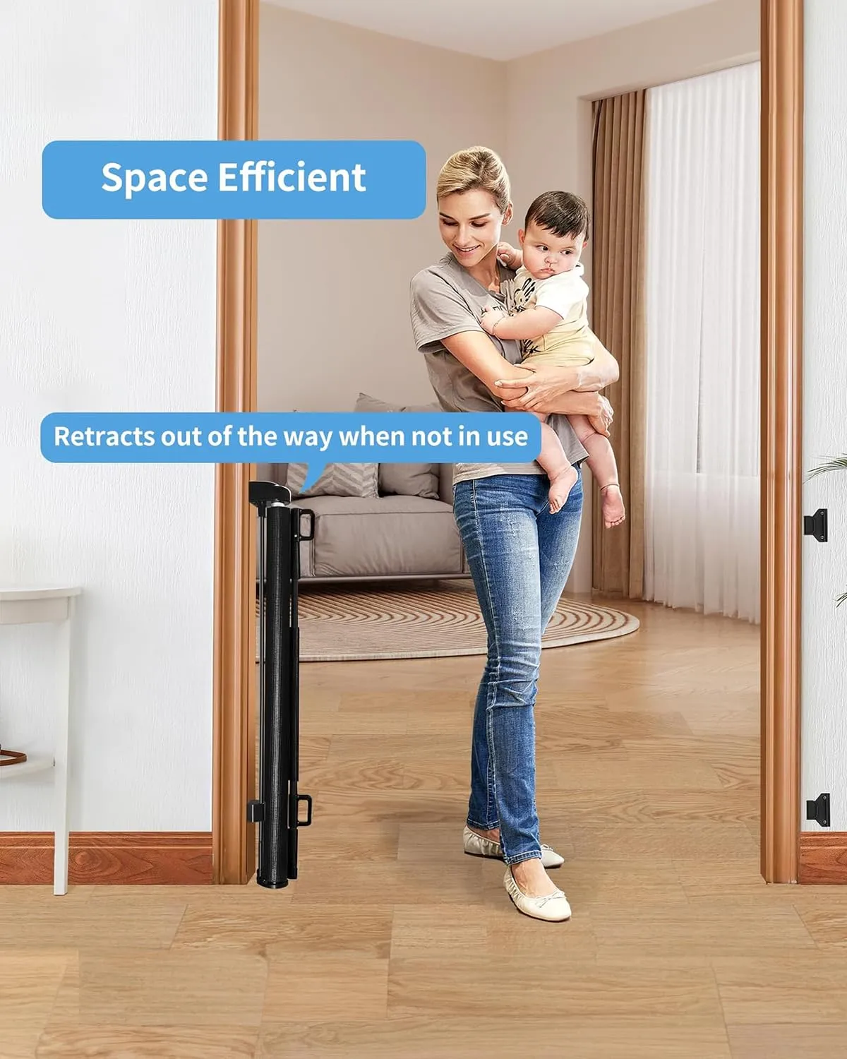 Retractable Baby Gate,Mesh Baby Gate or Mesh Dog Gate,33" Tall,Extends up to 55" Wide,Child Safety Gate for Doorways, Stairs, Hallways, Indoor/OutdoorBlack,33"x55"