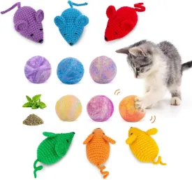 Retro Shaw Catnip Toys Crochet Mouse 6 Pcs, Catnip Ball with Bell Inside 6 Pcs