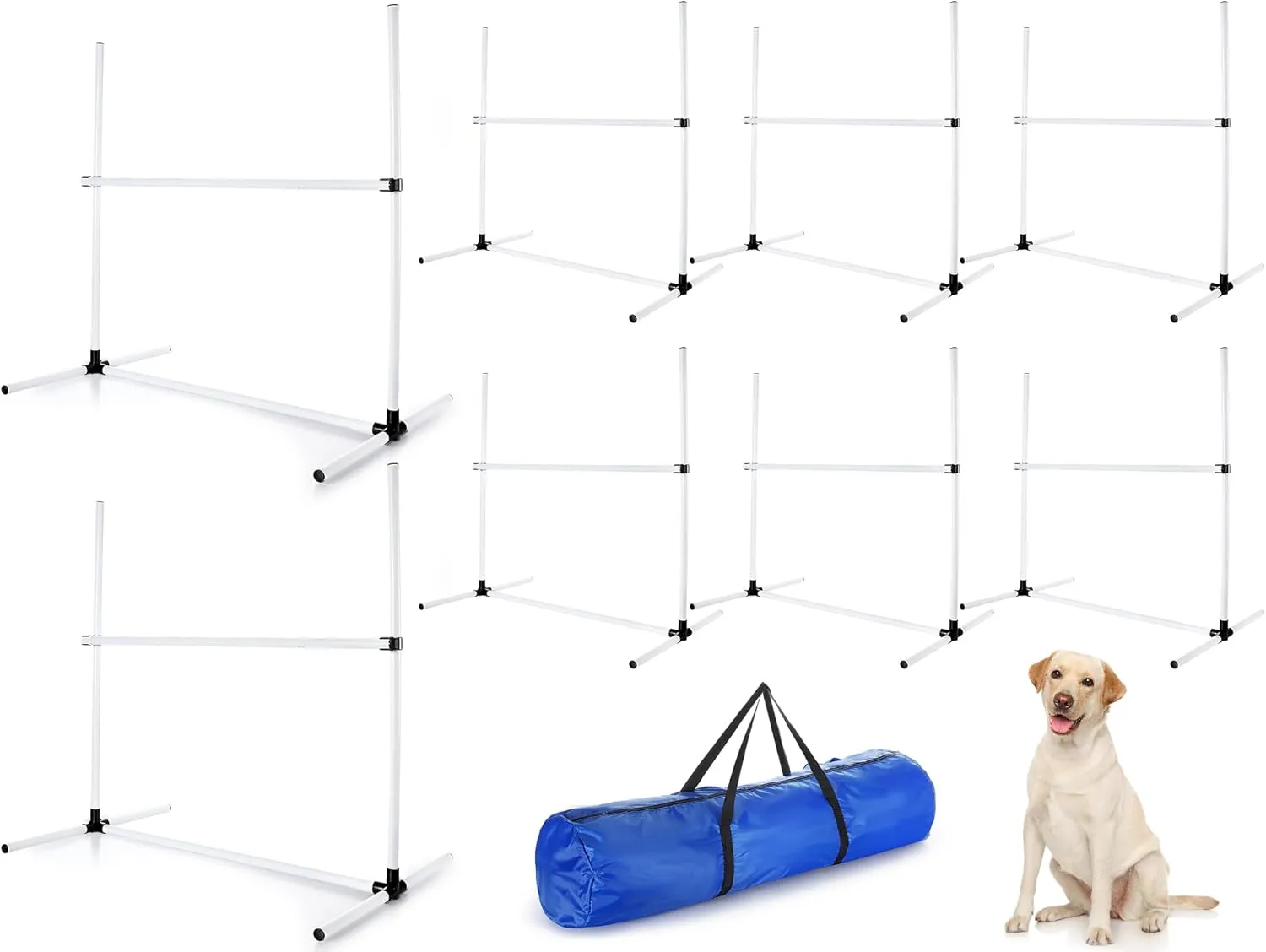 Shappy 8 Pieces Dog Agility Equipment with Adjustable Height Jump Bars Adjustable Dog Agility Jumps with Carry Bag Exercise Dog Jumping Hurdles for Indoor Outdoor Dog Agility Course Game, White