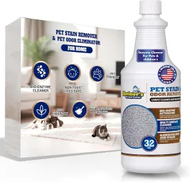 Sheiner's Pet Stain Remover & Pet Odor Eliminator, Advanced Cleaning Bio-Enzyme Cleaner Solution for Carpets, Rugs, Upholstery & Multi-Surfaces, Safe for Pets & Kids. (32 oz)