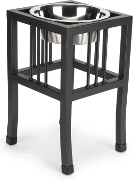 Single Bowl Elevated Diner - 18" Tall - Raised Dog Feeder - Color: Black - Great for Large/XL Breeds - Best Pet Food and Water Bowls - Non-Skid Legs - Metal/Steel - Stainless Steel Bowls