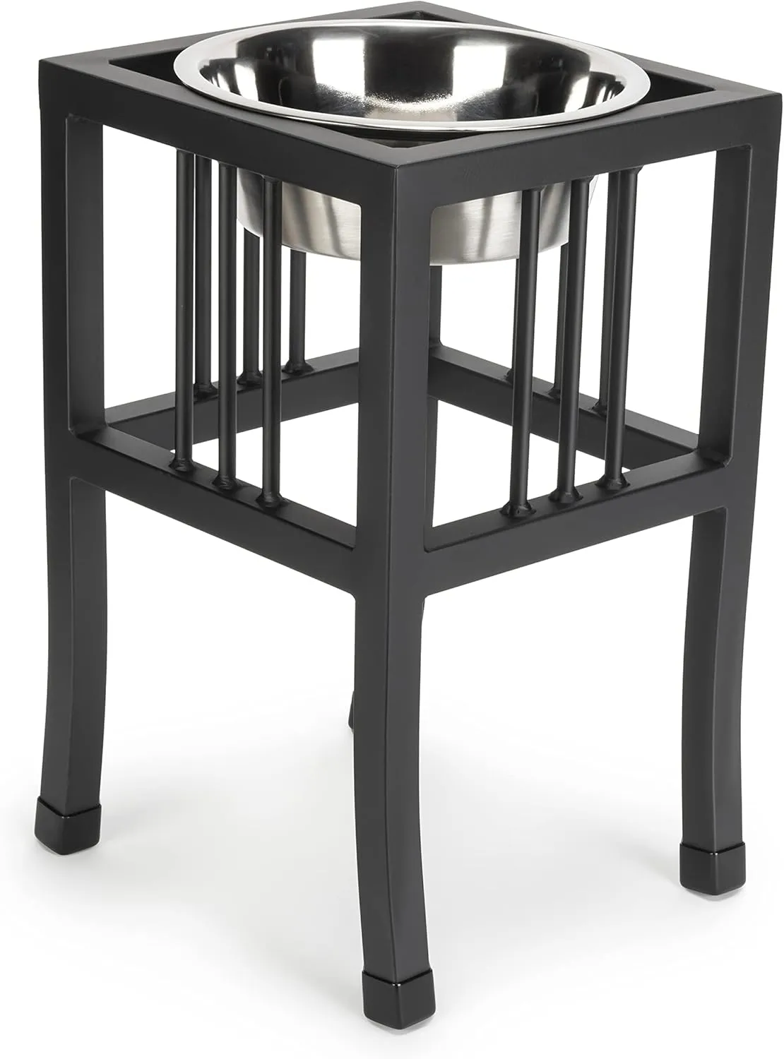 Single Bowl Elevated Diner - 18" Tall - Raised Dog Feeder - Color: Black - Great for Large/XL Breeds - Best Pet Food and Water Bowls - Non-Skid Legs - Metal/Steel - Stainless Steel Bowls