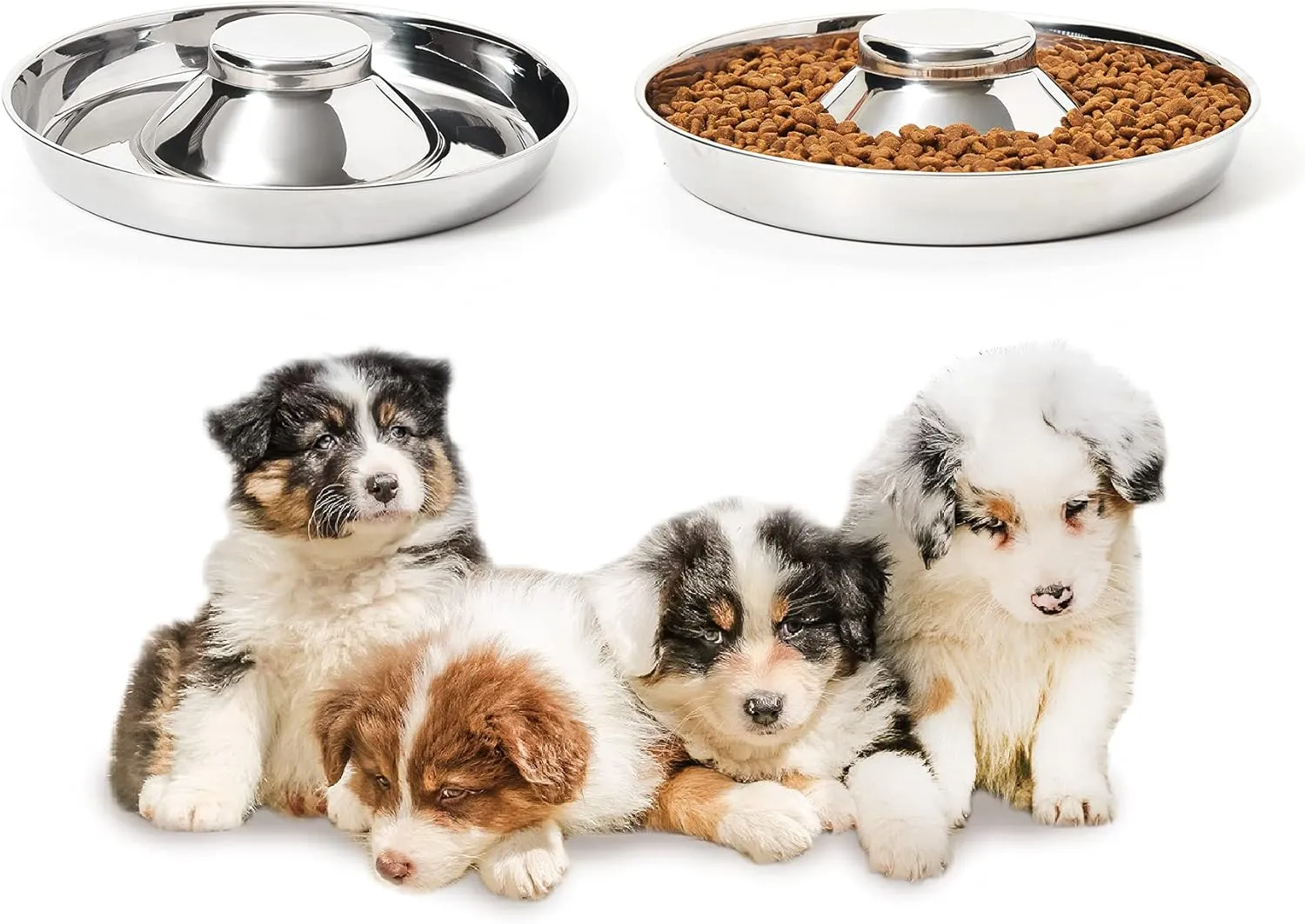 Stainless Steel Puppy Bowls, Set of 2 Puppy Feeder, Dog Food and Water Bowl, Food Feeding Weaning for Small Medium Large Dogs, Pets, S