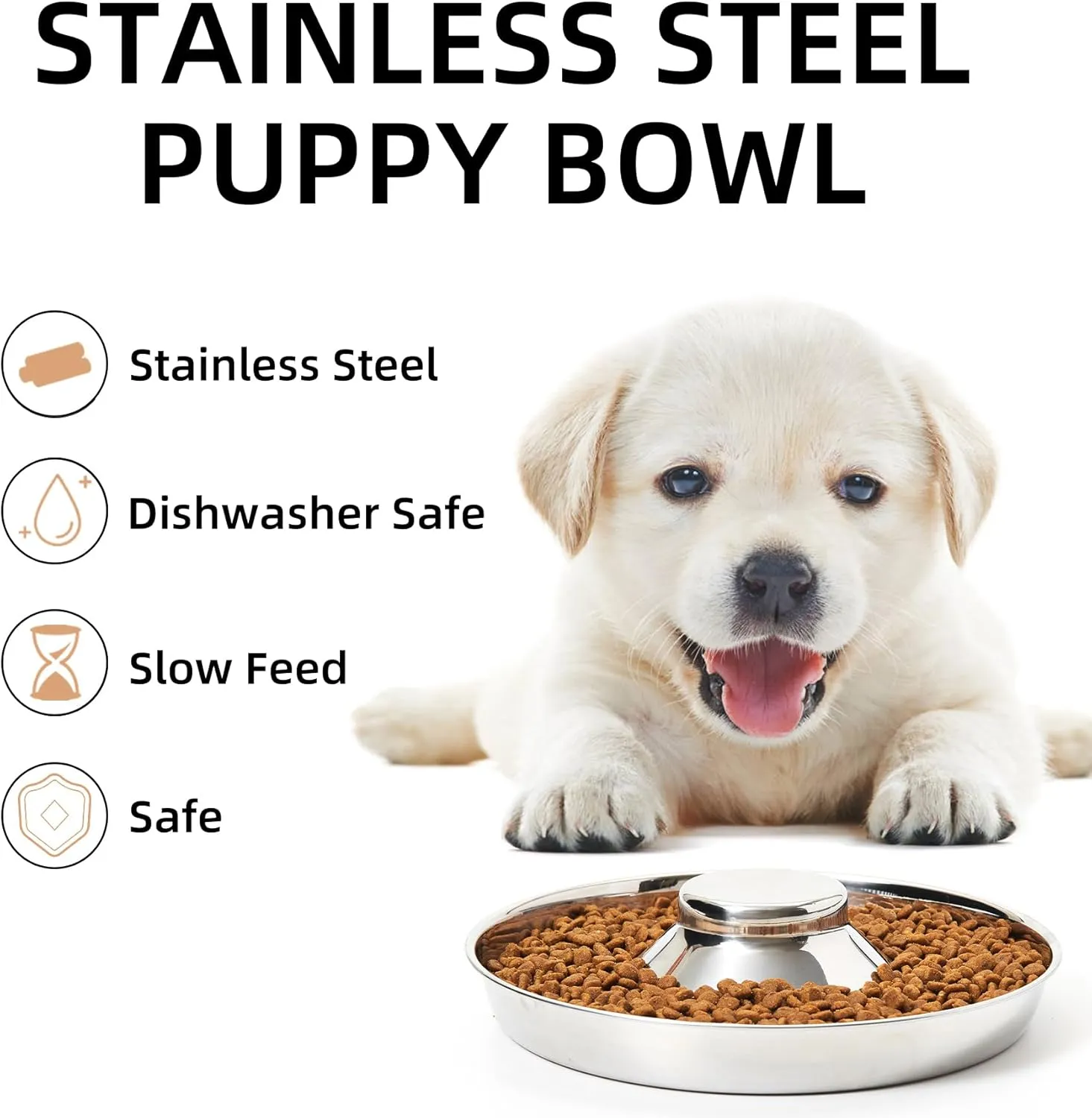 Stainless Steel Puppy Bowls, Set of 2 Puppy Feeder, Dog Food and Water Bowl, Food Feeding Weaning for Small Medium Large Dogs, Pets, S