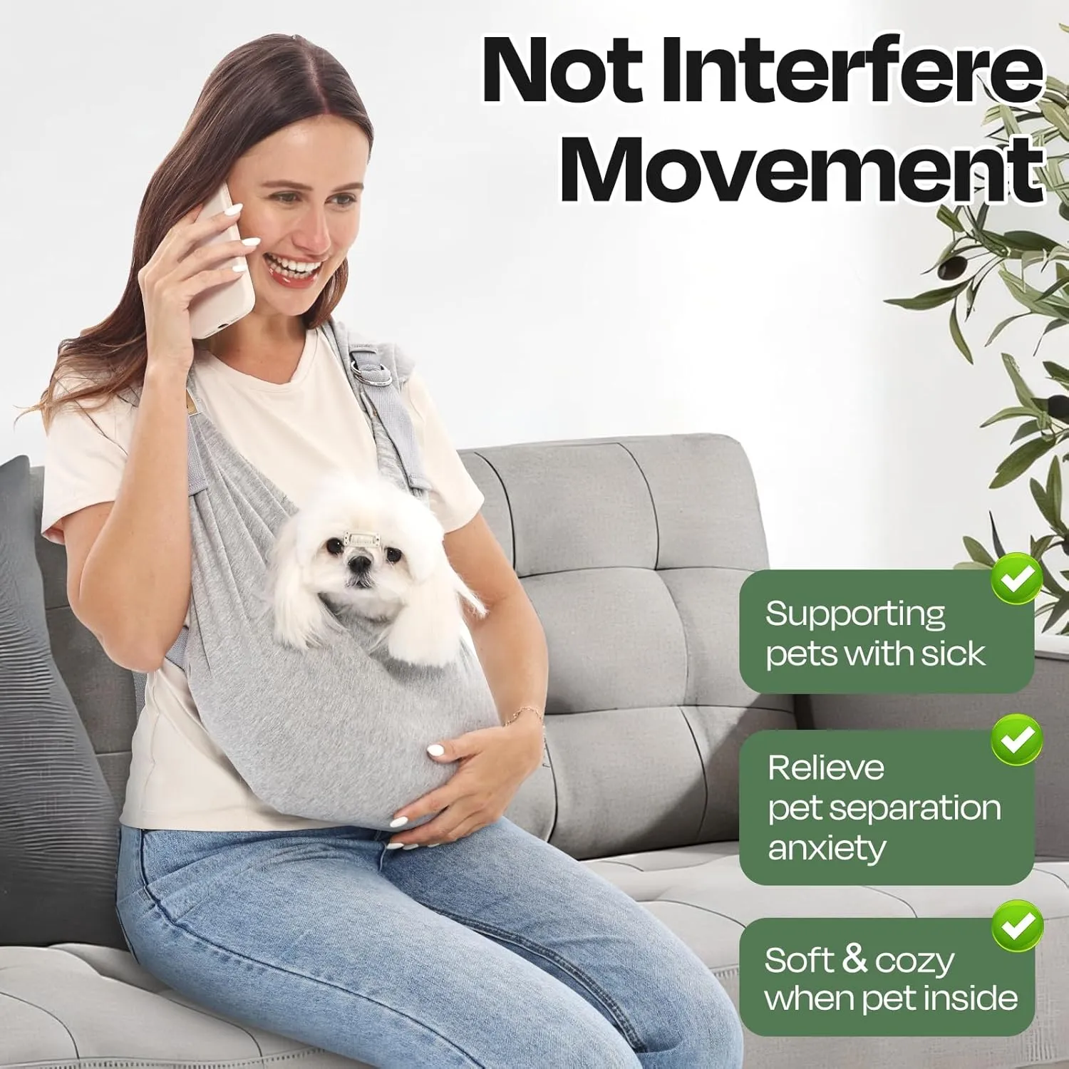 Supet Cat Sling Carrier Chest, Anti-Anxiety Hands-Free Front Dog Carriers for Small Dog, Soft Cotton Pet Sling Carrier, Adjustable Swaddle Wrap, Reducing Back Neck Pain(Plus, Grey)