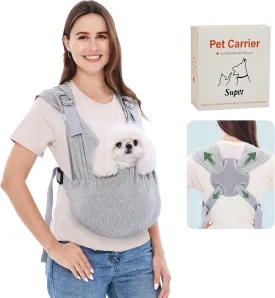 Supet Cat Sling Carrier Chest, Anti-Anxiety Hands-Free Front Dog Carriers for Small Dog, Soft Cotton Pet Sling Carrier, Adjustable Swaddle Wrap, Reducing Back Neck Pain(Plus, Grey)