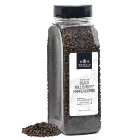 The Spice Lab - Black Tellicherry Peppercorns for Grinder Packed in the USA - Steam Sterilized Kosher Non-GMO All Natural Black Pepper 5015 (18 Ounce Tub)