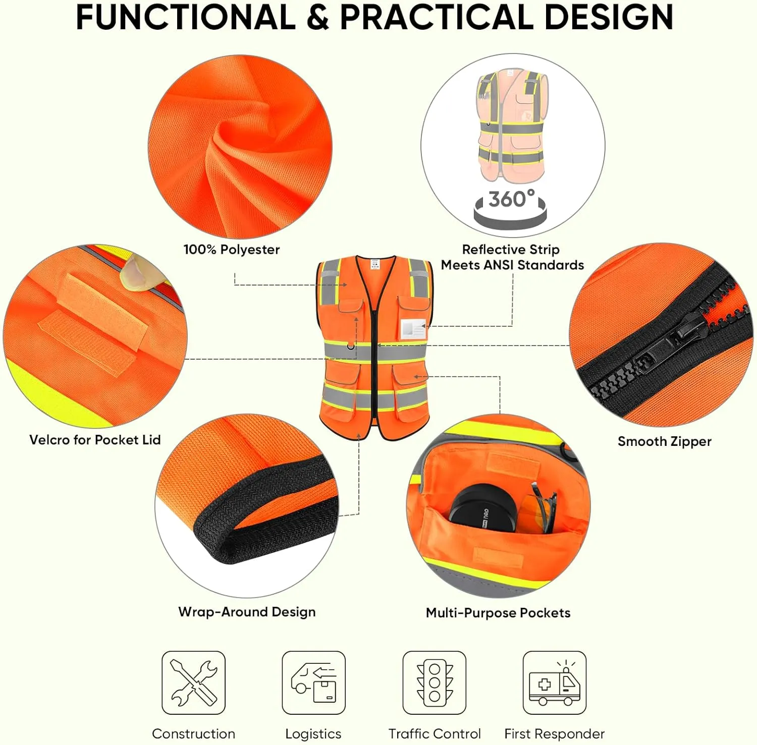 TICONN Reflective Safety Vest High Visibility Class II Mesh Vest for Women & Men Meets ANSI Standards