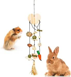tifanso Rabbit Chew Toys for Teeth, 3 Strings Bunny Chew Toys and Treats, Guinea Pig Cage Hanging Treats with Different Shape, Natural Hamster Stuff Handwoven Cage Accessories for Bunny, Chinchillas