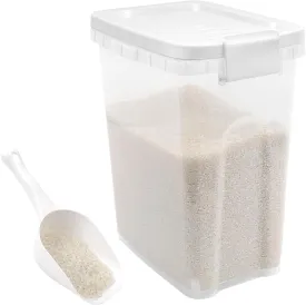 Tight-Lock Rice Container 15 Lbs - Airtight Flour Container with Scoop - Food-Grade Plastic Food Storage Container for Cereal, Sugar - Dry Food Dispenser for Kitchen, Pantry Organizers and Storage