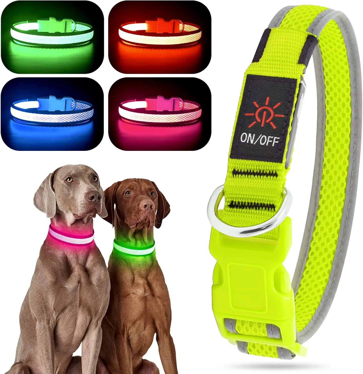 YFbrite Light up Dog Collar, USB Rechargeable LED Puppy Collar Super Bright Adjustable Glowing Dog Lights for Night Walking (Green, Large)