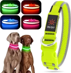 YFbrite Light up Dog Collar, USB Rechargeable LED Puppy Collar Super Bright Adjustable Glowing Dog Lights for Night Walking (Green, Large)