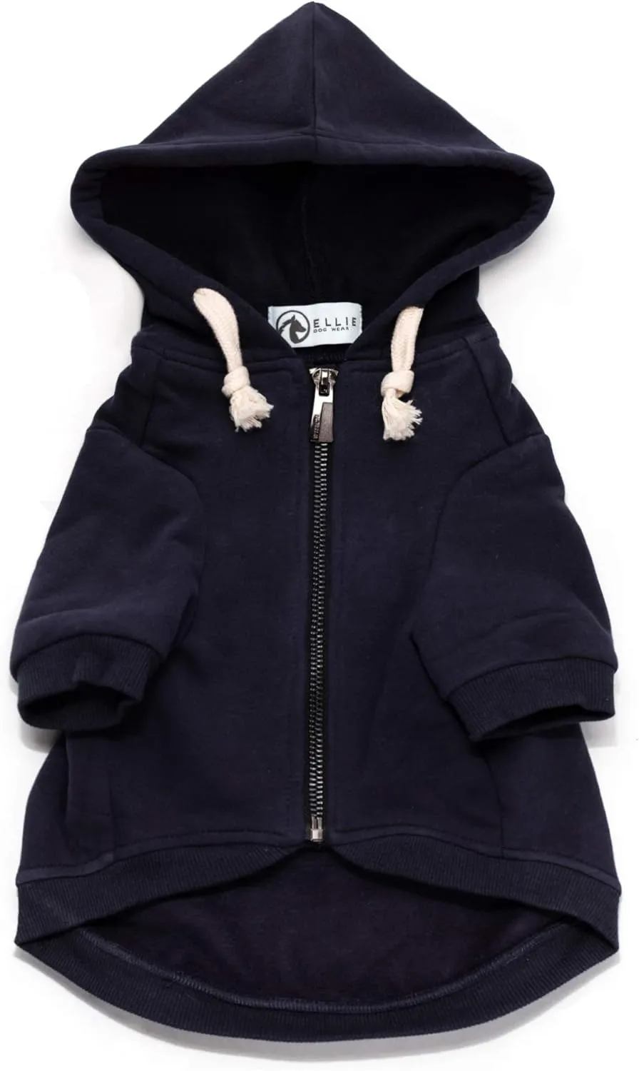 Zip Up Adventure Dog Hoodie with Hook & Loop Pockets and Adjustable Drawstring Hood - XXS to XXL - Multiple Colors - Comfortable & Versatile Dog Hoodies (Navy, XS)